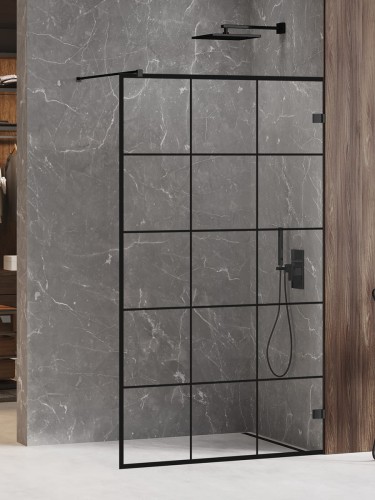 New Trendy Nz6 Kabina Avexa Black Walk-In U 110X200 Czyste 6mm Active Shield 2 0 Wzór Kratka EXK-2024