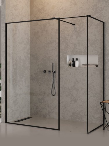 New Trendy Kabina New Modus Black Walk-In U 120X120X200 Czyste 8mm Active Shield 2 0 Wzór Ramka EXK-5658