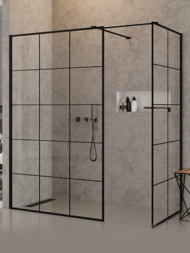 New Trendy Kabina New Modus Black Walk-In U 120X90X200 Czyste 8mm Active Shield 2 0 Wzór Kratka EXK-5641