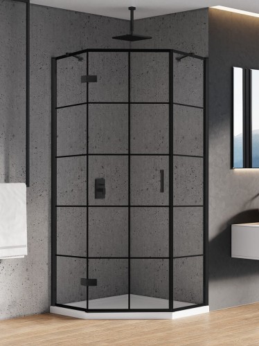 New Trendy Kabina New Azura Black 1D Pięciokątna L 90X90X195 Czyste 6mm Active Shield 2 0 Wzór Kratka K-0677