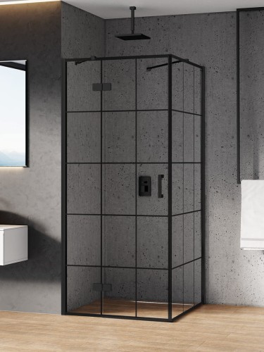 New Trendy Kabina New Renoma Black 1D Kwadratowa L 90X90X195 Czyste 6mm Active Shield 2 0 Wzór Kratka D-0273A D-0119B