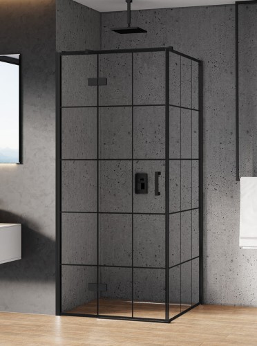 New Trendy Kabina New Renoma Black 1D Prostokątna P 100X90X195 Czyste 6mm Active Shield 2 0 Wzór Kratka Wsp  Równoległy D-0381A D-0119B-WP