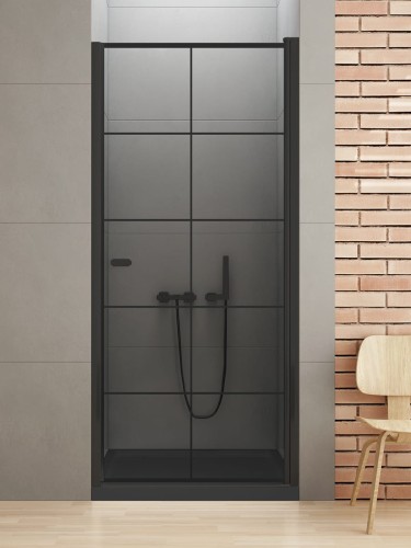 New Trendy Drzwi Wnękowe New Soleo Black 1D U 80X195 Czyste 6mm Active Shield 2 0 Wzór Kratka D-0276A