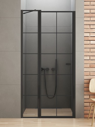 New Trendy Drzwi Wnękowe New Soleo Black 1D L 90X195 Czyste 6mm Active Shield 2 0 Wzór Kratka D-0279A