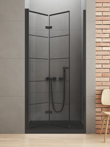 New Trendy Drzwi Wnękowe New Soleo Black 1D L 90X195 Czyste 6mm Active Shield 2 0 Wzór Kratka D-0283A