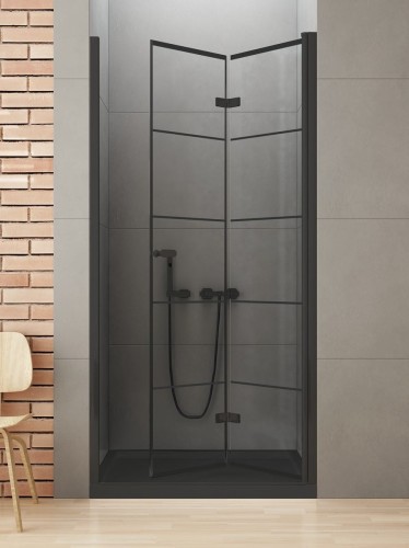 New Trendy Drzwi Wnękowe New Soleo Black 1D P 90X195 Czyste 6mm Active Shield 2 0 Wzór Kratka D-0284A