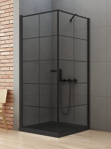 New Trendy Kabina New Soleo Black 1D Kwadratowa L 90X90X195 Czyste 6mm Active Shield 2 0 Wzór Kratka D-0285A D-0120B