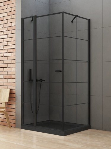 New Trendy Kabina New Soleo Black 1D Kwadratowa L 90X90X195 Czyste 6mm Active Shield 2 0 Wzór Kratka K-0579