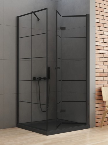 New Trendy Kabina New Soleo Black 1D Prostokątna P 80X90X195 Czyste 6mm Active Shield 2 0 Wzór Kratka D-0288A D-0121B