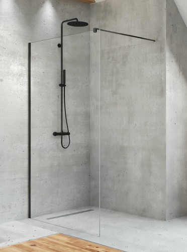 New Trendy Kabina Velio Black Walk-In U 90X200 Czyste 8mm Active Shield  D-0142B