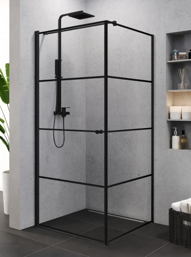 New Trendy Kabina Superia Black 1D Kwadratowa L 90X90X195 Czyste 6mm Active Shield Wzór Pasy K-0596