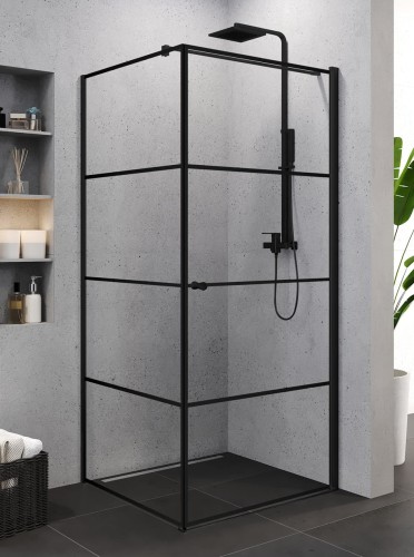 New Trendy Kabina Superia Black 1D Kwadratowa P 90X90X195 Czyste 6mm Active Shield Wzór Pasy K-0604