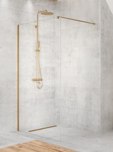 New Trendy Kabina Velio Satin Gold Walk-In U 130X200 Czyste 8mm Active Shield  D-0200B