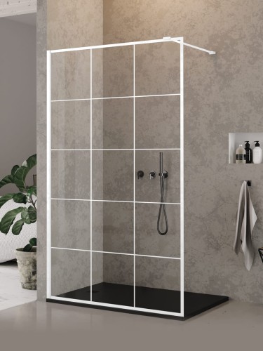 New Trendy Nz6 Kabina New Modus White Walk-In U 100X200 Czyste 8mm Active Shield 2 0 Wzór Kratka EXK-2214