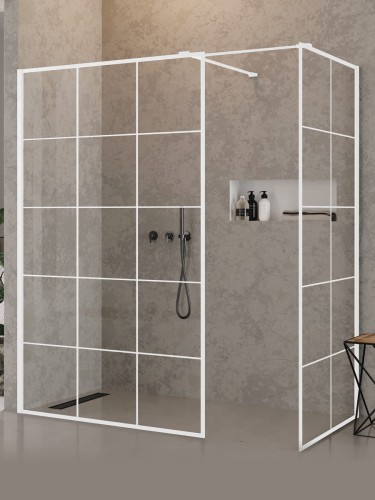 New Trendy Nz6 Kabina New Modus White Walk-In U 130X90X200 Czyste 8mm Active Shield 2 0 Wzór Kratka EXK-2304