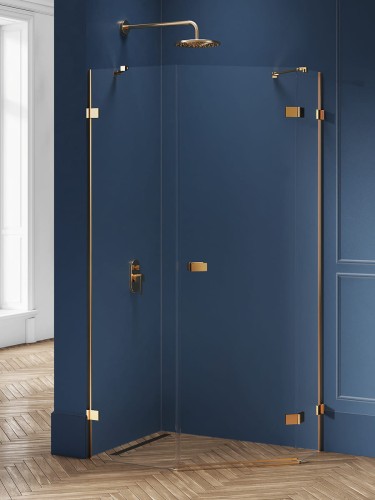 New Trendy Kabina Avexa Gold Brushed 1D Pięciokątna Asymetryczna L 100X80X200 Czyste 6mm Active Shield 2 0 Drzwi Prawe EXK-3858