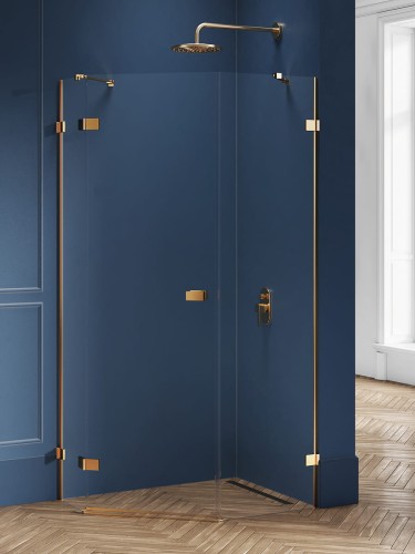 New Trendy Kabina Avexa Gold Brushed 1D Pięciokątna Asymetryczna P 100X80X200 Czyste 6mm Active Shield 2 0 Drzwi Lewe EXK-3860