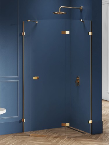New Trendy Kabina Avexa Gold Brushed 1D Pięciokątna Asymetryczna P 100X80X200 Czyste 6mm Active Shield 2 0 Drzwi Prawe EXK-3861
