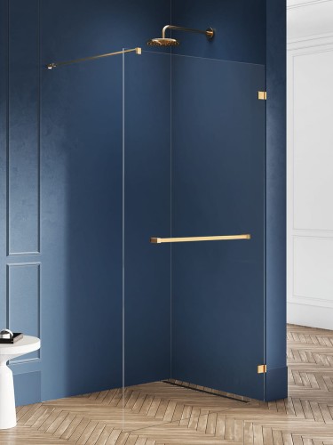 New Trendy Nz4 Kabina Avexa Gold Brushed Walk-In U 90X200 Czyste 8mm Active Shield 2 0 Wieszak EXK-7036
