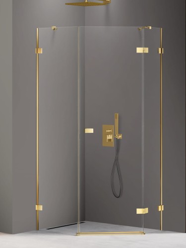 New Trendy Kabina Avexa Gold Shine 1D Pięciokątna Asymetryczna L 100X80X200 Czyste 6mm Active Shield 2 0 Drzwi Prawe EXK-3847