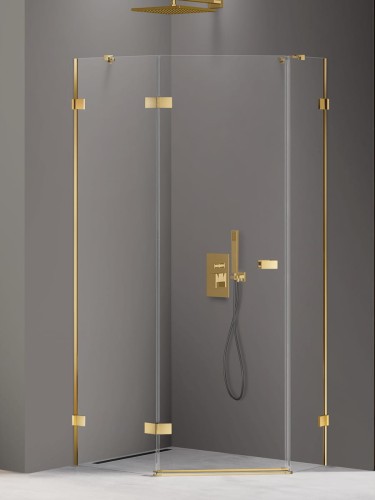 New Trendy Kabina Avexa Gold Shine 1D Pięciokątna Asymetryczna L 100X80X200 Czyste 6mm Active Shield 2 0 Drzwi Lewe EXK-3848