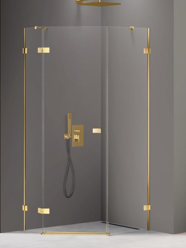 New Trendy Kabina Avexa Gold Shine 1D Pięciokątna Asymetryczna P 100X80X200 Czyste 6mm Active Shield 2 0 Drzwi Lewe EXK-3849