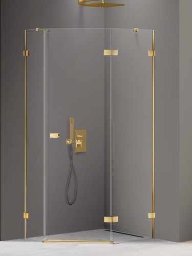 New Trendy Kabina Avexa Gold Shine 1D Pięciokątna Asymetryczna P 100X80X200 Czyste 6mm Active Shield 2 0 Drzwi Prawe EXK-3850