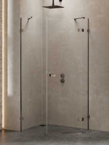 New Trendy Kabina Avexa Gunmetal Brushed 1D Pięciokątna Asymetryczna L 100X80X200 Czyste 6mm Active Shield 2 0 Drzwi Prawe EXK-3836