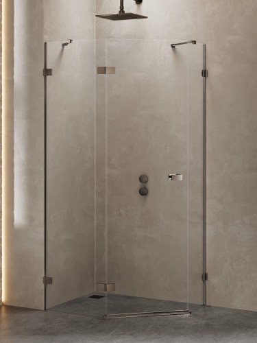 New Trendy Kabina Avexa Gunmetal Brushed 1D Pięciokątna Asymetryczna L 100X80X200 Czyste 6mm Active Shield 2 0 Drzwi Lewe EXK-3837