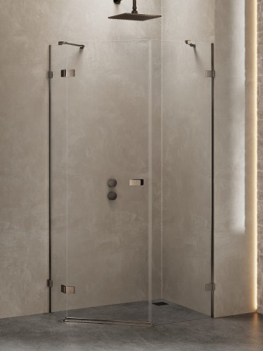 New Trendy Kabina Avexa Gunmetal Brushed 1D Pięciokątna Asymetryczna P 100X80X200 Czyste 6mm Active Shield 2 0 Drzwi Lewe EXK-3838
