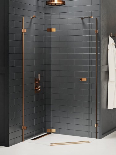 New Trendy Kabina Avexa Copper Brushed 1D Pięciokątna L 100X80X200 Czyste 6mm Active Shield 2 0  EXK-3826
