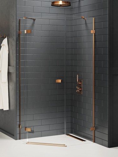 New Trendy Kabina Avexa Copper Brushed 1D Pięciokątna L 100X80X200 Czyste 6mm Active Shield 2 0  EXK-3827