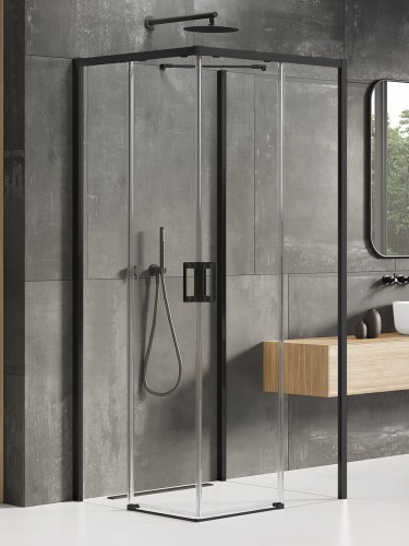 New Trendy Nz2 Kabina Prime Black 2D Prostokątna Przyścienna L 90X80X200 Czyste 6mm Active Shield 2 0  K-0997