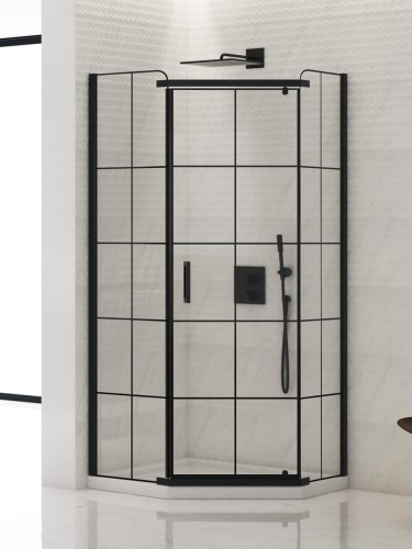 New Trendy Kabina New Komfort Black 1D Pięciokątna U 90X90X195 Czyste 8mm Active Shield 2 0 Wzór Kratka K-0808
