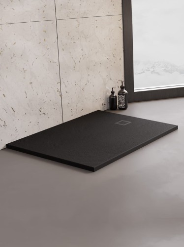 New Trendy Brodzik Mori Prostokątny Czarny Konglomeratowy 140X80X3  B-0407