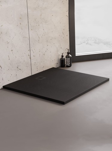 New Trendy Brodzik Mori Kwadratowy Czarny Konglomeratowy 90X90X3 B-0402
