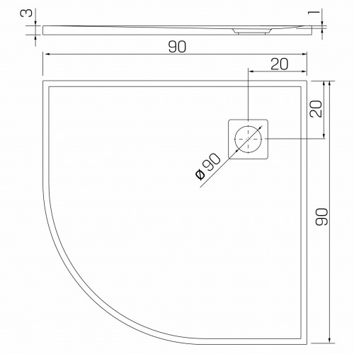 New Trendy Brodzik Mori Półokrągłyszary Konglomeratowy 90X90X3 B-0473