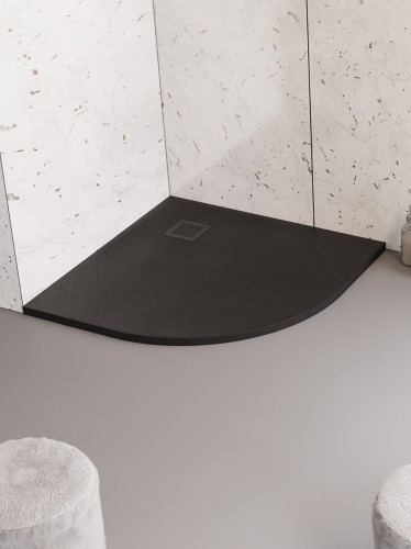 New Trendy Brodzik Mori Półokrągły Czarny Konglomeratowy 90X90X3 B-0474