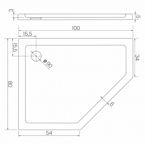 New Trendy Brodzik New Azura Asymetryczny P Biały Akrylowy 100X80X5 B-0419