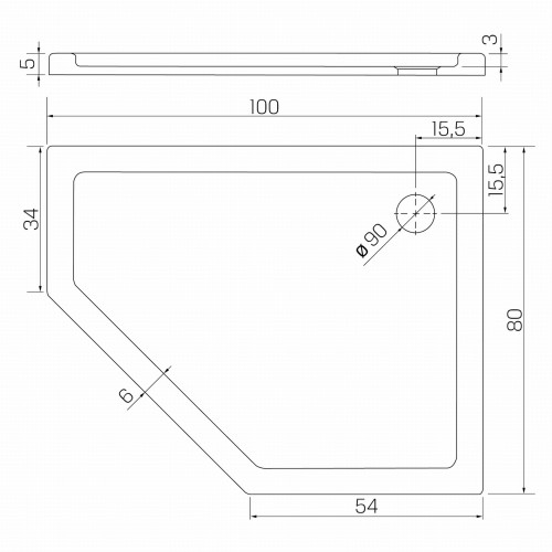 New Trendy Brodzik New Azura Asymetryczny L Biały Akrylowy 100X80X5  B-0418