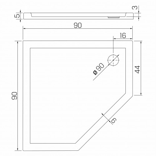 New Trendy Brodzik New Azura Pięciokątny Biały Akrylowy 90X90X5  B-0365