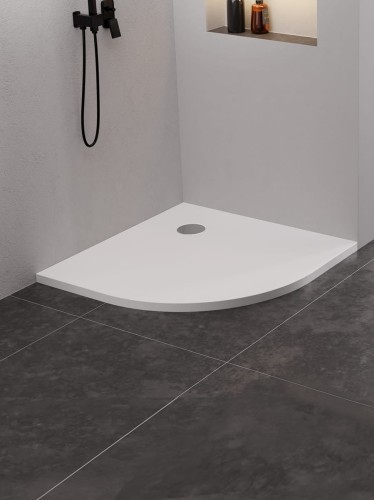 New Trendy Brodzik Nex Półokrągły Biały Konglomeratowy 90X90X3 5 B-0450