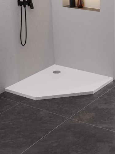 New Trendy Brodzik Nex Pięciokątny Biały Konglomeratowy 90X90X3 5 B-0452