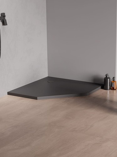 New Trendy Brodzik Nex Shade Pięciokątny Antracyt - Struktura Konglomeratowy 90X90X3 5 B-0499
