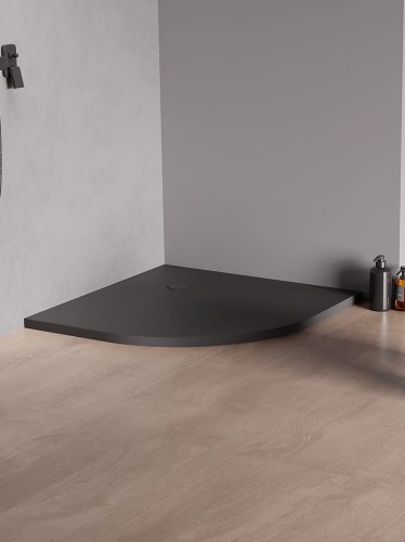 New Trendy Brodzik Nex Shade Półokrągły Antracyt - Struktura Konglomeratowy 90X90X3 5 B-0498