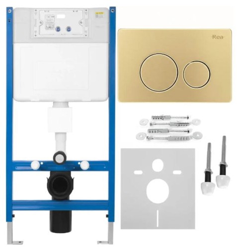STELAŻ PODT WC K011A-Q + PRZYCISK I BRUSH GOLD KPL-E9563