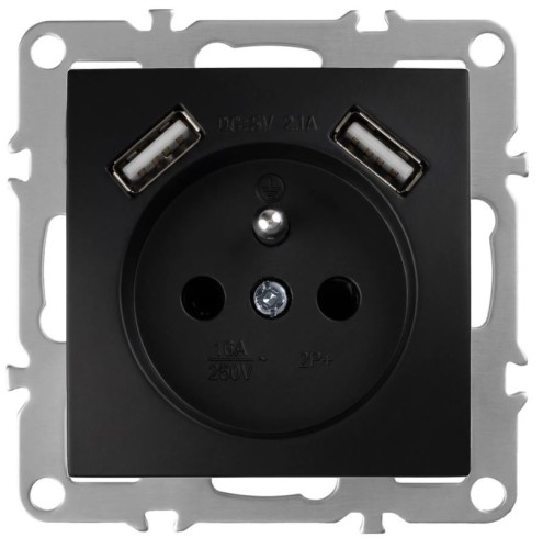 GNIAZDO POJEDYNCZE+2x USB-A OSTE JNH003-G BLACK OSW-55009