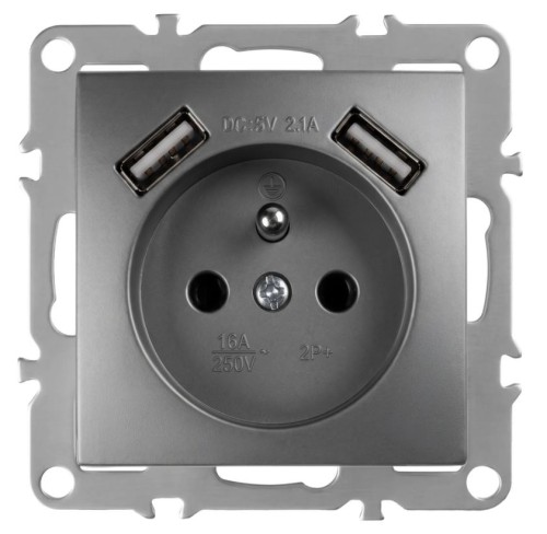 GNIAZDO POJEDYNCZE+2x USB-A OSTE JNH003-G GREY OSW-55010