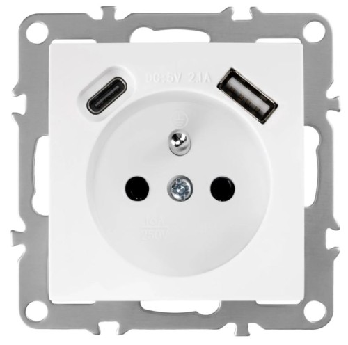 GNIAZDO POJEDYNCZE+USB-A+USB-C OSTE JNH004-G WHITE OSW-55015