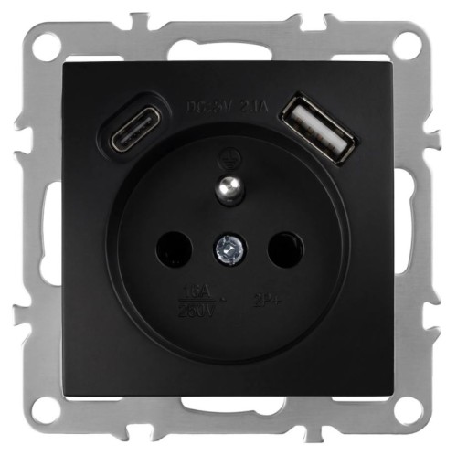 GNIAZDO POJEDYNCZE+USB-A+USB-C OSTE JNH004-G BLACK OSW-55014